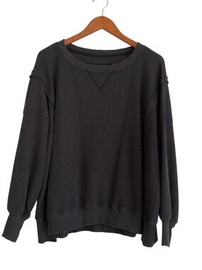 American Eagle Lived-In Waffle Knit Sweatshirt XXS Gray Slouchy Distressed Soft